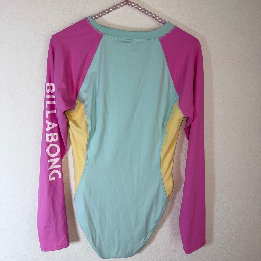 Billabong LS Tropic paddle suit Large Blue Pink Colorblock Long Sleeve Rashguard - Picture 2 of 9